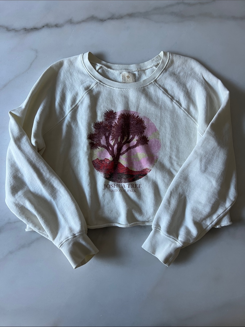 The Westide Joshua Tree Graphic Crop Sweatshirt - Cream with Purple Print